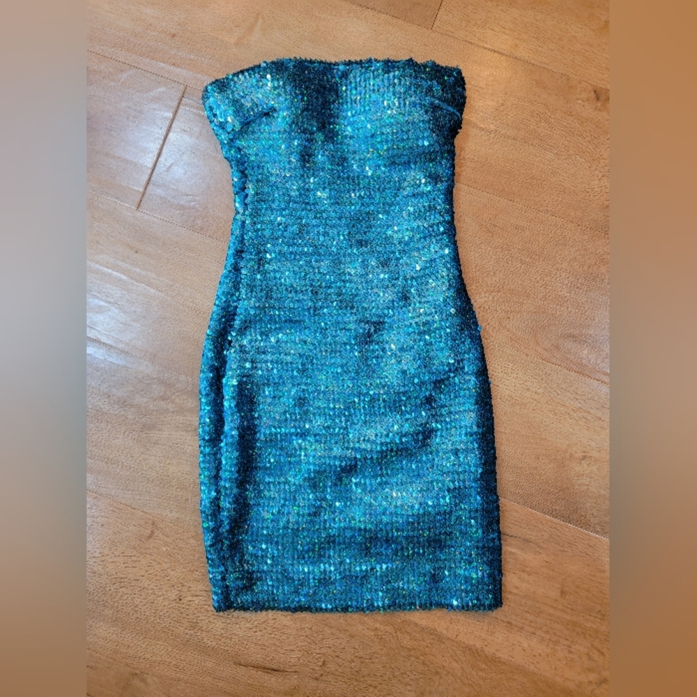 Forever 21 Blue Sparkle Bodycon Mini Dress Size Small